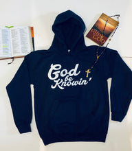 Load image into Gallery viewer, God Be Knowin' Hoodie (navy blue/white)