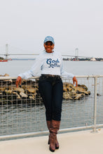 Load image into Gallery viewer, God Be Knowin’ long sleeve (baby blue/ navy)