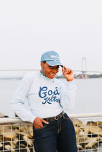 Load image into Gallery viewer, God Be Knowin’ long sleeve (baby blue/ navy)